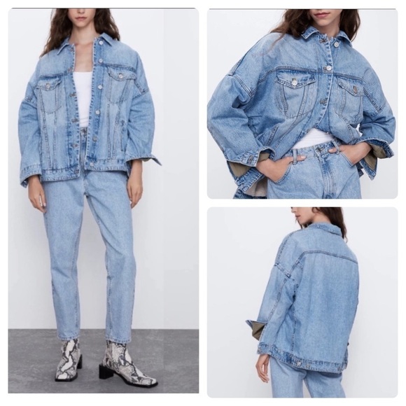 New Zara Oversize Shearling Denim Jacket - Picture 1 of 5